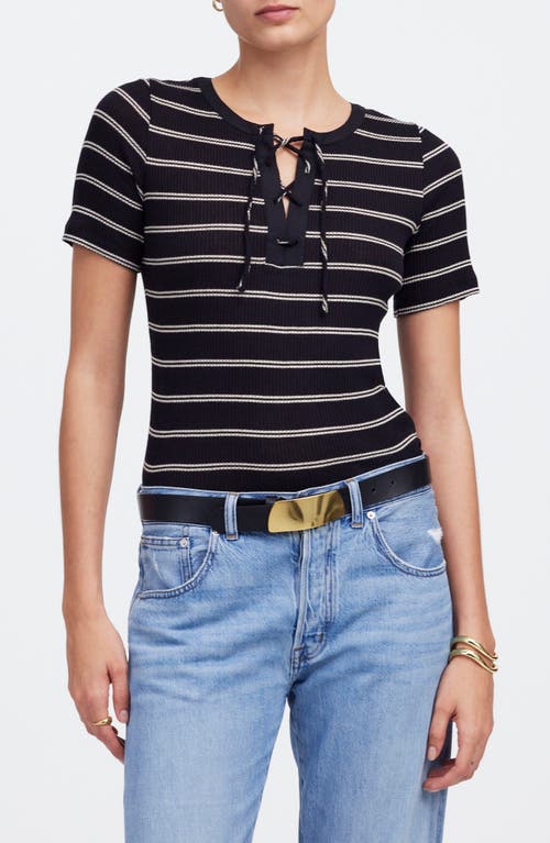 Madewell Rib Lace-up Short-sleeve T-shirt In Jet Black