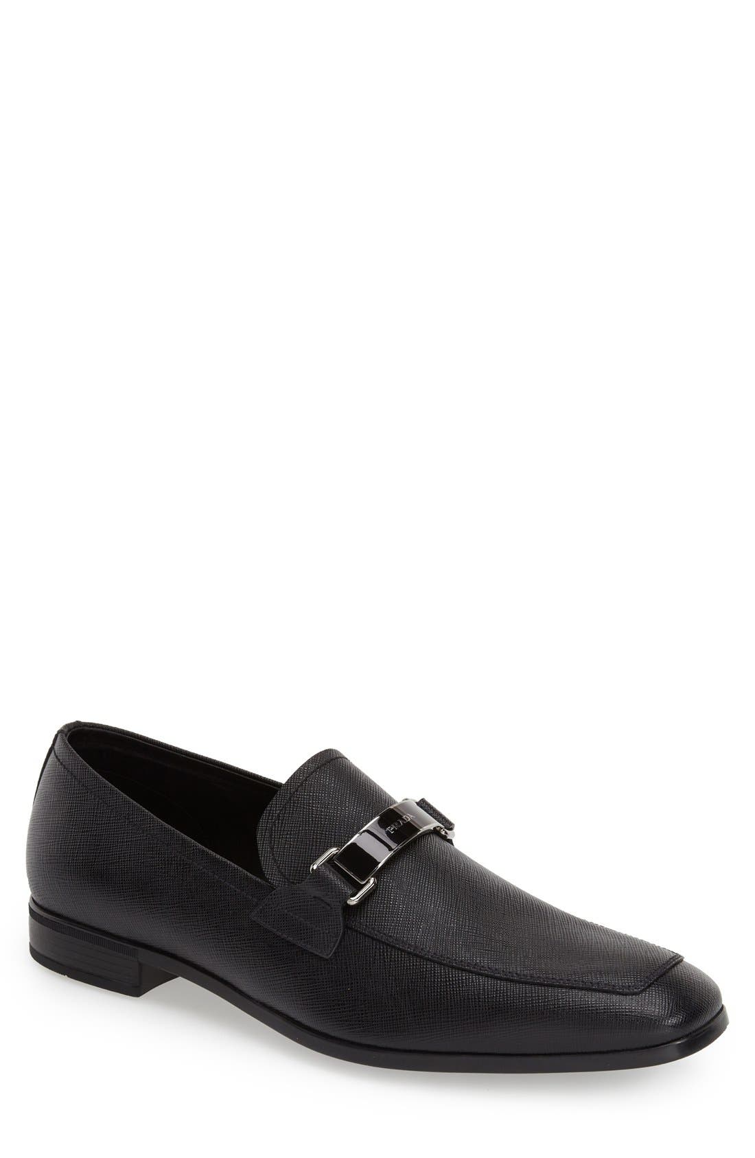Prada Saffiano Leather Bit Loafer, Main, color, 