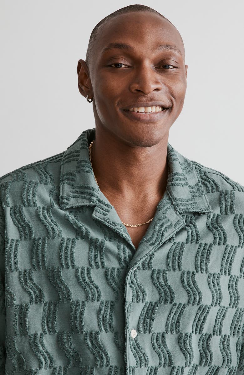 Madewell Easy Jacquard Terry Short Sleeve Button-Up Shirt, Alternate, color, 