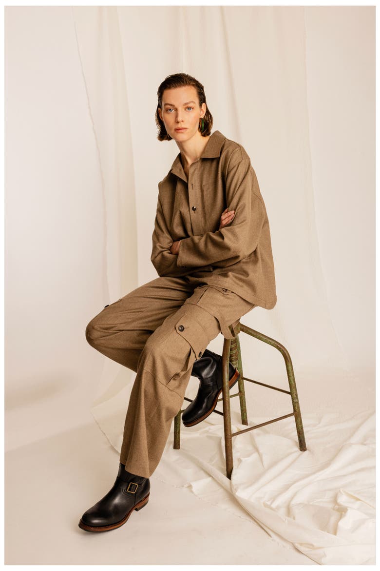 Jayda Military Cargo Wool Fresco Trousers, Alternate, color, BEIGE