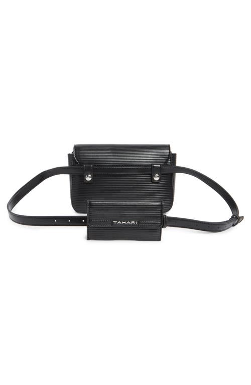 Tahari Essex St. Boxy Sling Crossbody Bag With Pouch In Black Embossed