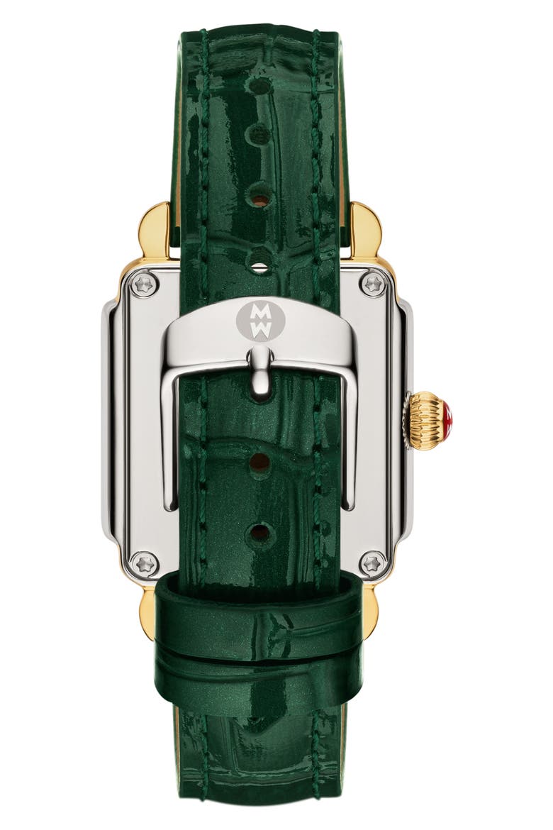 Mid Deco Madison Special Edition Two-Tone 18K Gold Plate Diamond Leather Strap Watch, 29mm x 31mm, Alternate, color, TWO-TONE / GREEN