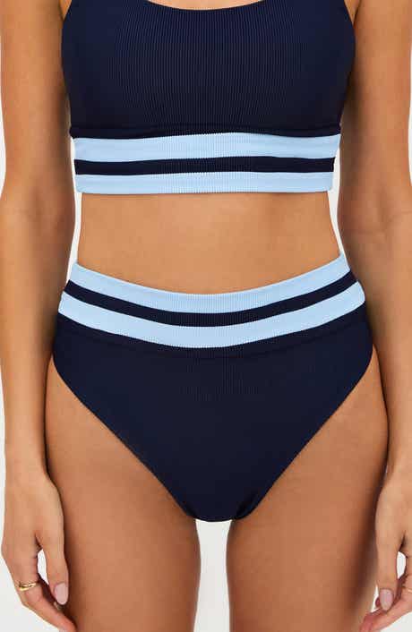 Beach Riot Thalia Stripe High Waist Rib Bikini Bottoms
