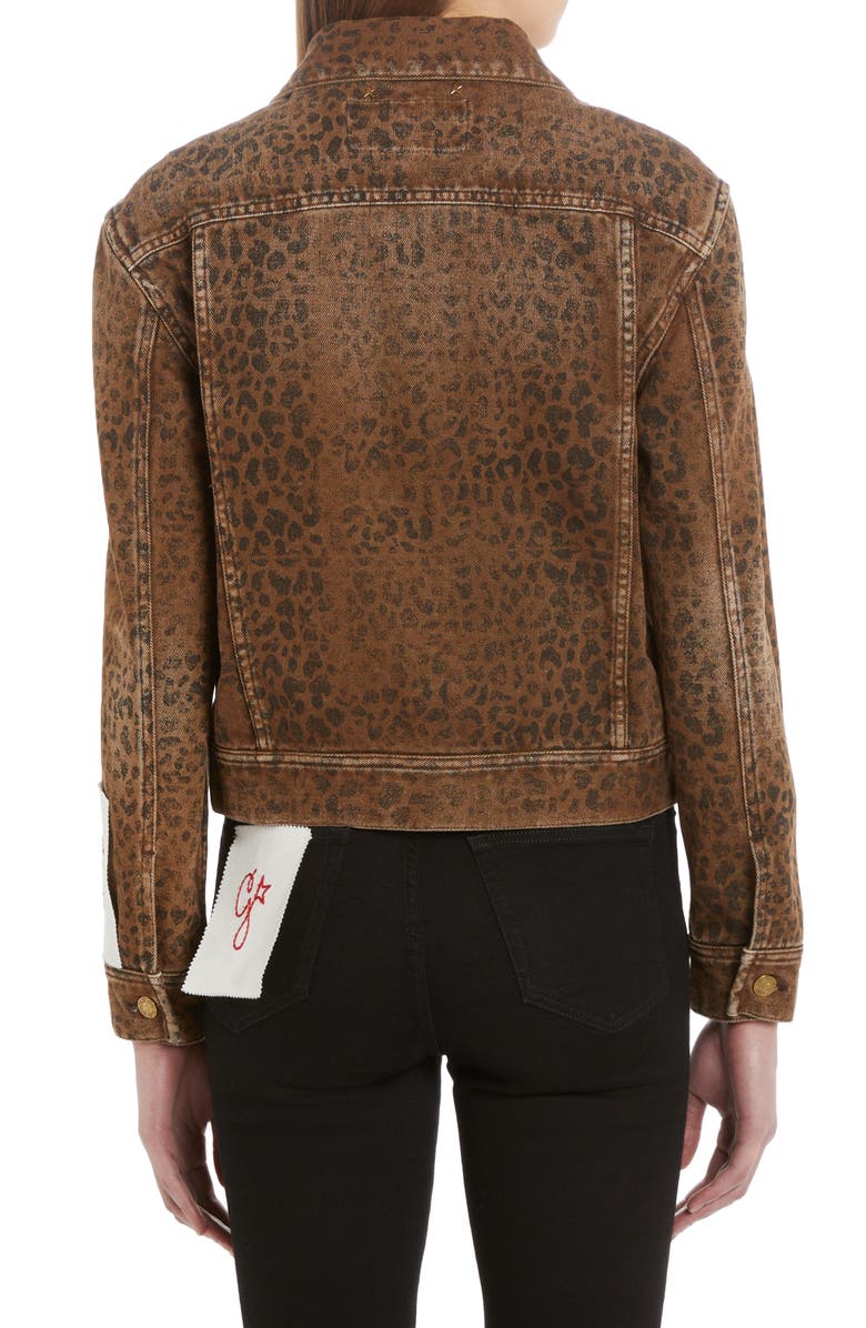 Golden Goose Crop Leopard Print Denim Jacket, Alternate, color,