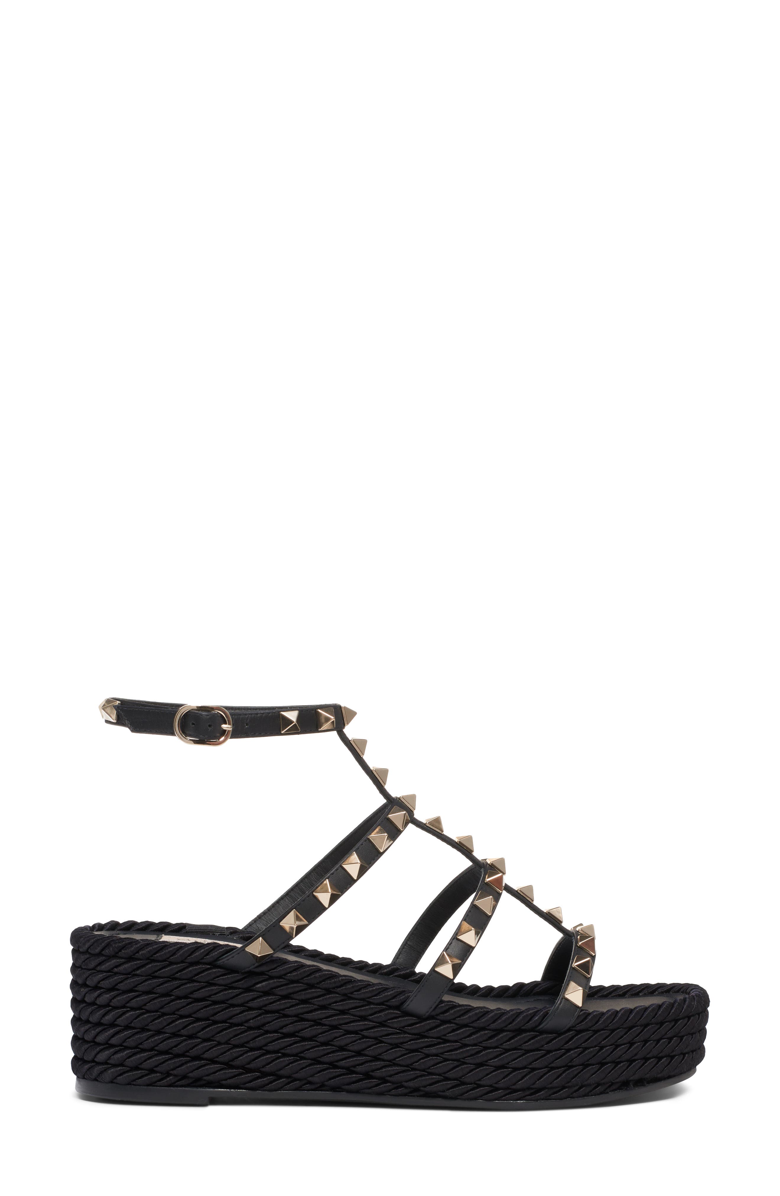 Valentino Garavani Rockstud Torchon Espadrille Platform Sandal, Alternate, color, 