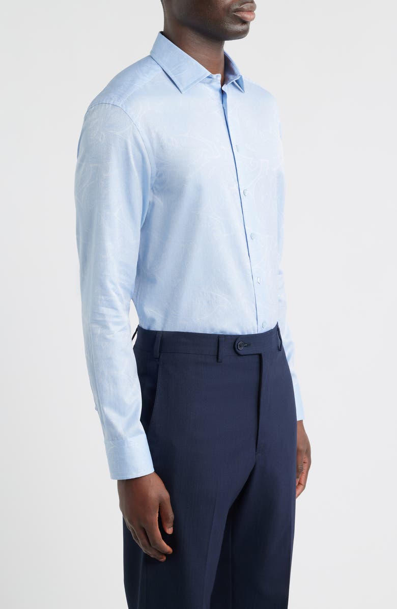 Etro Roma Regular Fit Light Blue Paisley Jacquard Cotton Dress Shirt, Alternate, color, Indaco