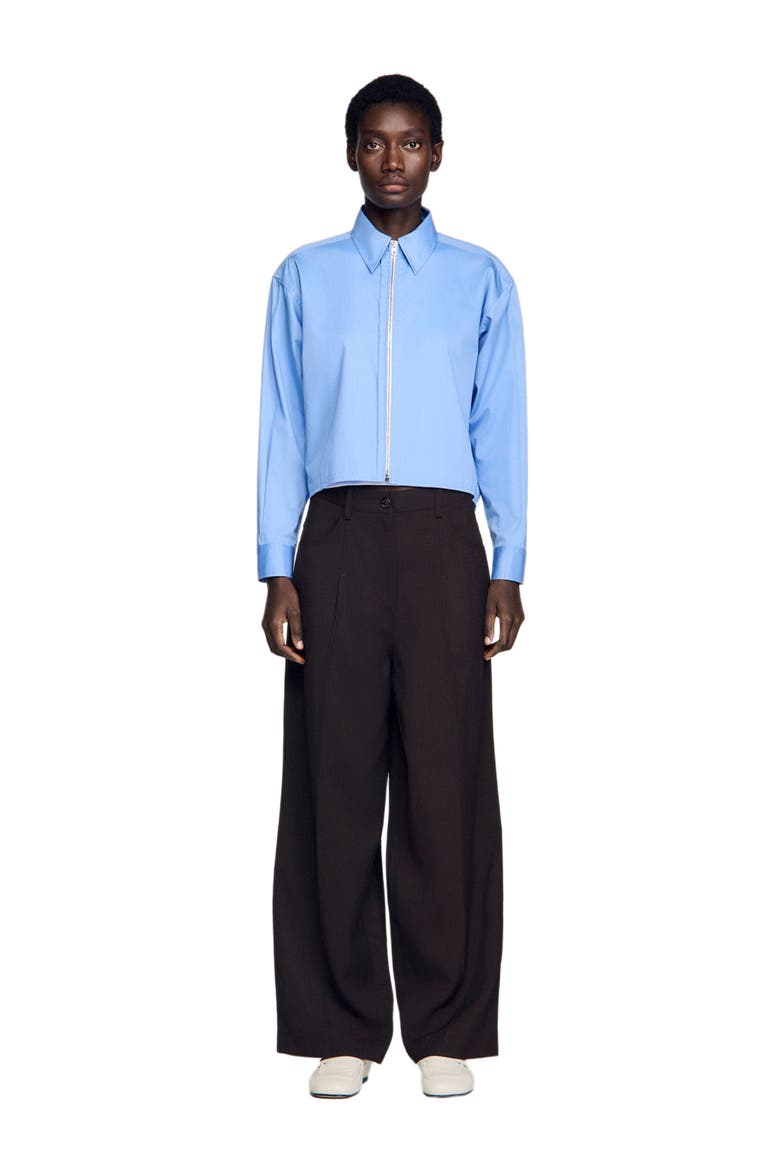 Cropped logo zip cotton shirt, Alternate, color, Blue