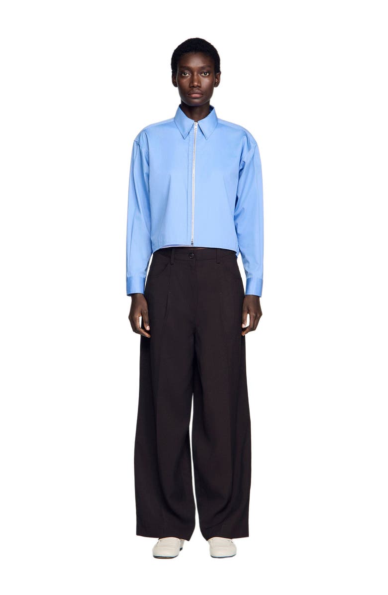 SANDRO Cropped logo zip cotton shirt, Alternate, color, Blue