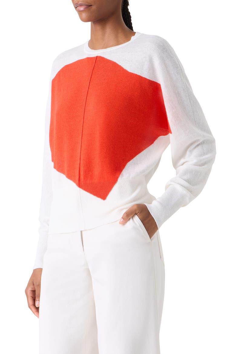 Polygon Linen & Cotton Sweater, Alternate, color, ECRU- VERMILLION