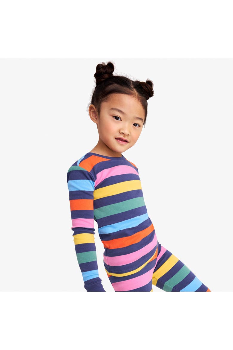 Kids Organic Long Sleeve Pj Top In Stripe, Alternate, color, Sunwashed Navy Rainbow Stripe