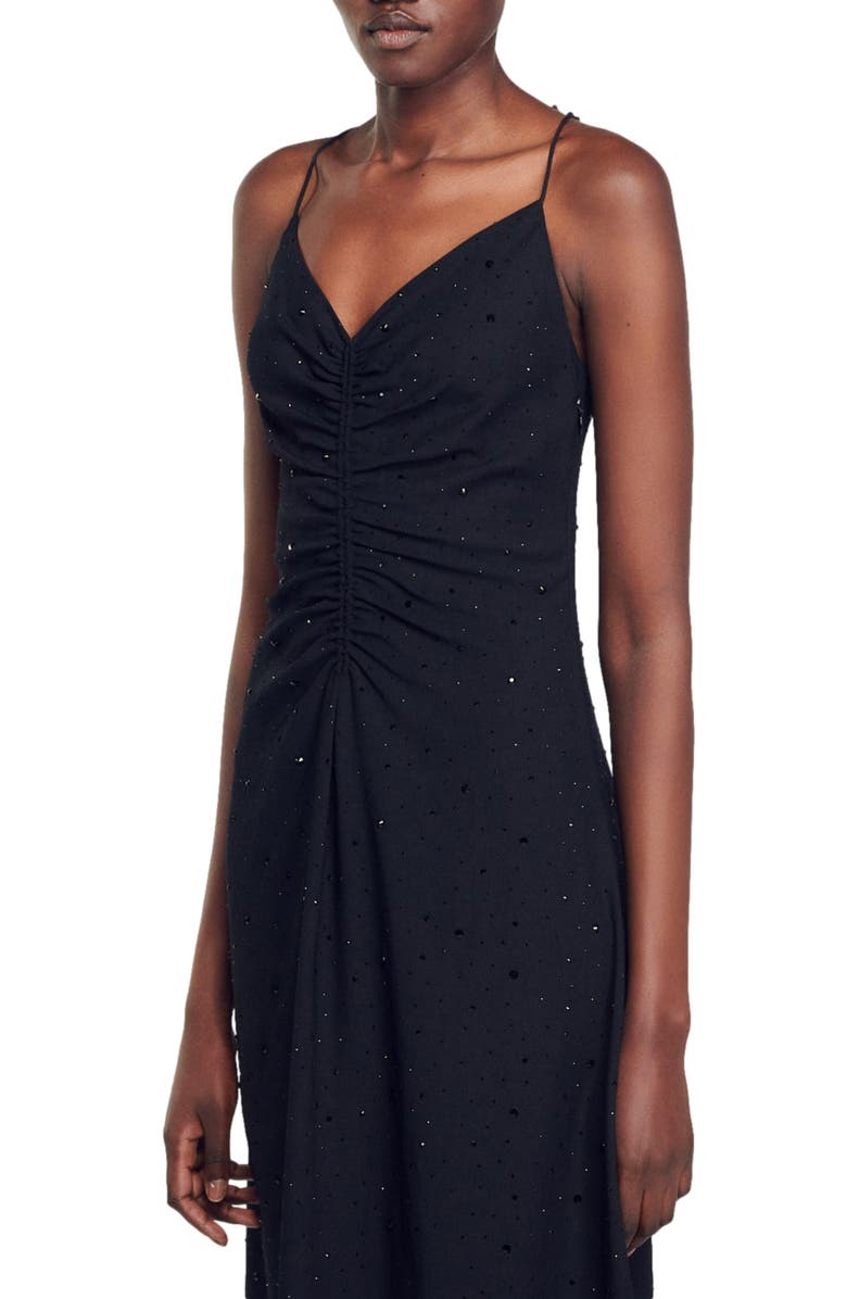 SANDRO Praline Ruched Rhinestone Dress, Alternate, color, 
