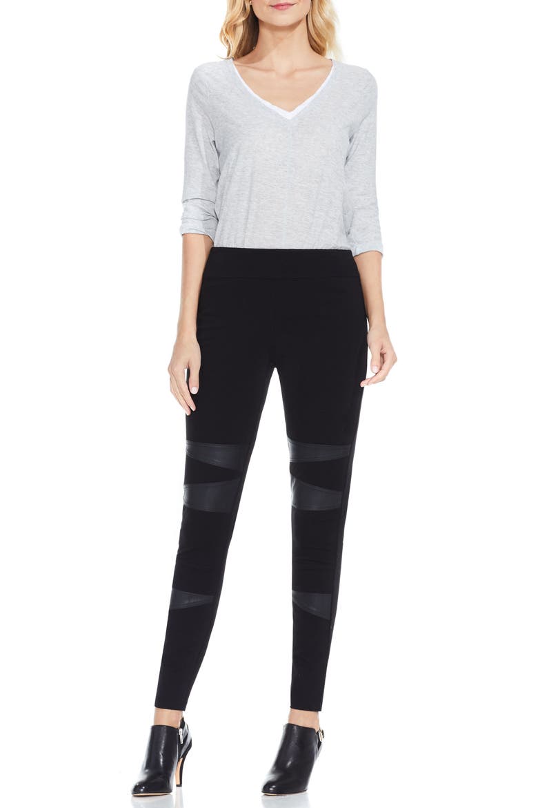 Two by Vince Camuto Faux Leather Trim Moto Leggings, Alternate, color, RICH BLACK