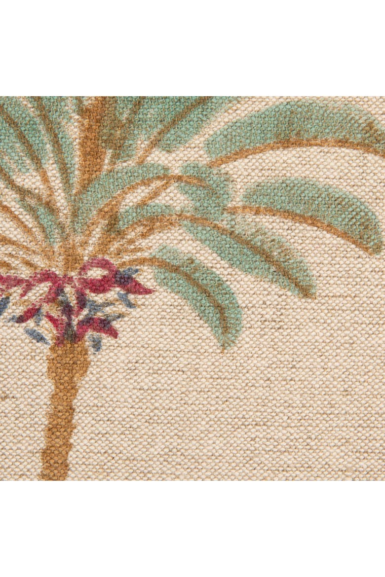 Cotton Linen Blend Block Printed Pillow with Palm Trees, Natural, Green and Brown, Alternate, color, Natural