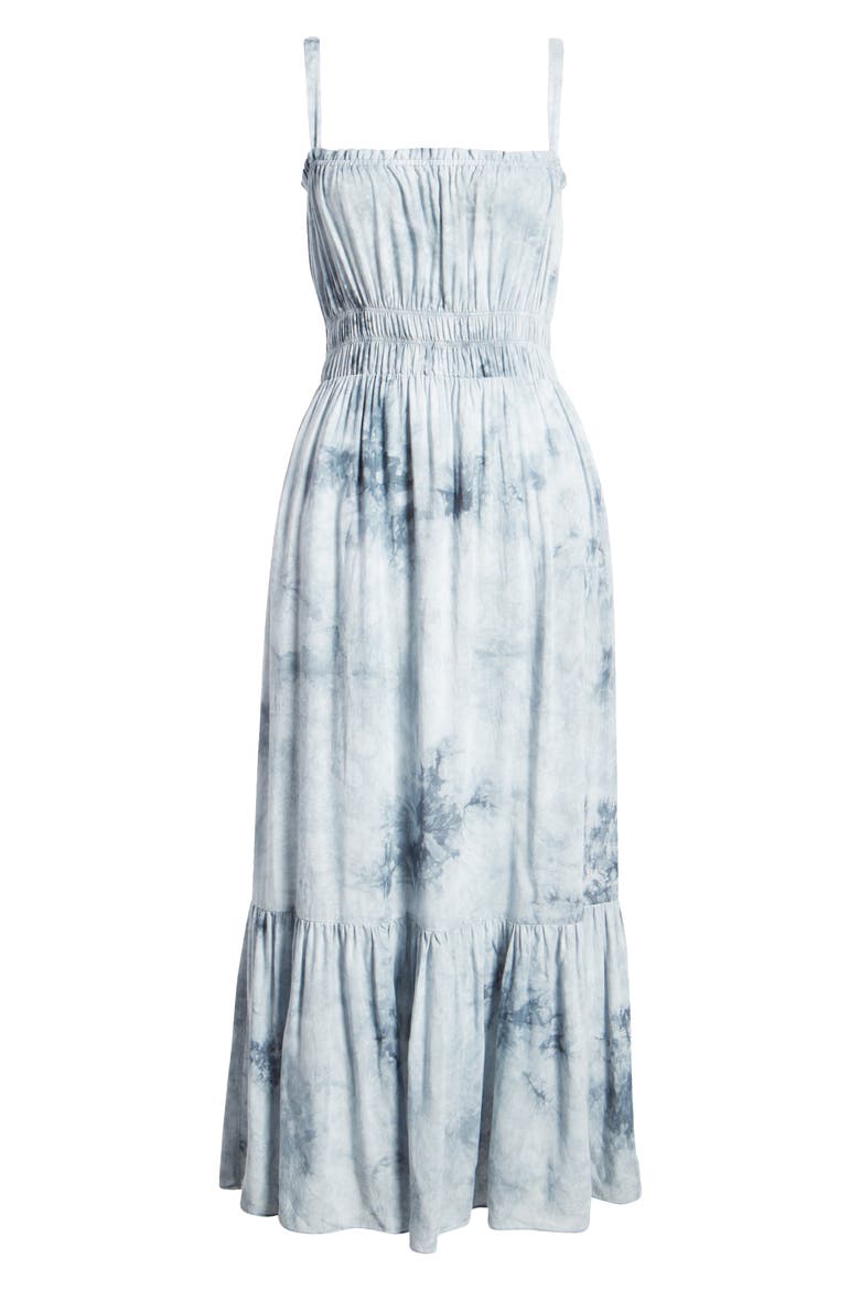 Smocked Waist Tie Dye Maxi Dress, Alternate, color, BLUE TIE DYE