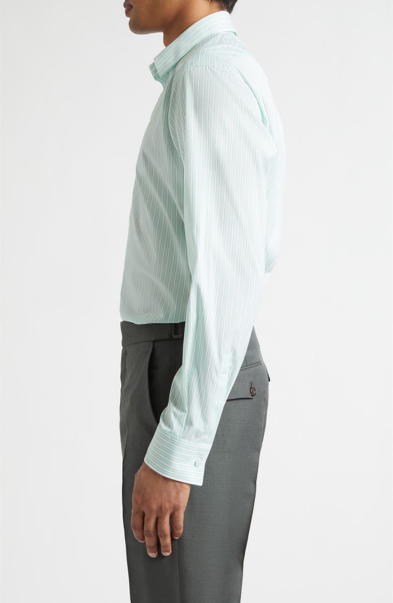 TOM FORD Classic Fit Stripe Natural Stretch Cotton Button-Up Shirt, Alternate, color, Combo White/ Green