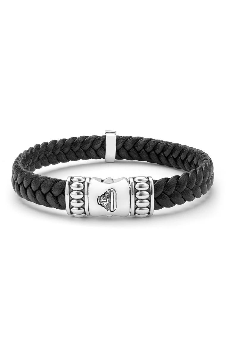 LAGOS Men's Anthem Leather Cross Bracelet, Alternate, color, Silver