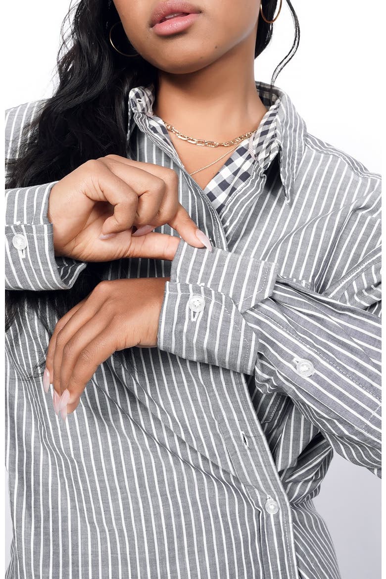 The Essential Long Sleeve Oversized Wrap Button Up, Alternate, color, STRIPE GREY