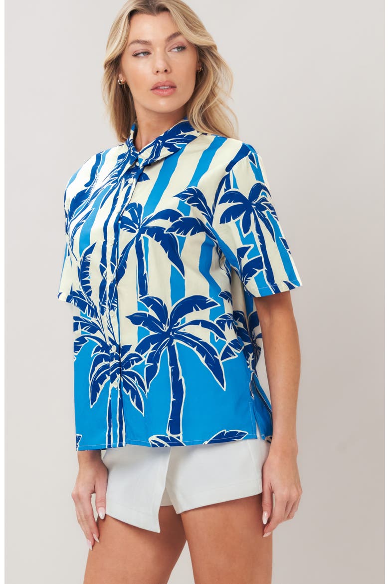Palm Print Striped Cotton Shirt, Alternate, color, BLUE