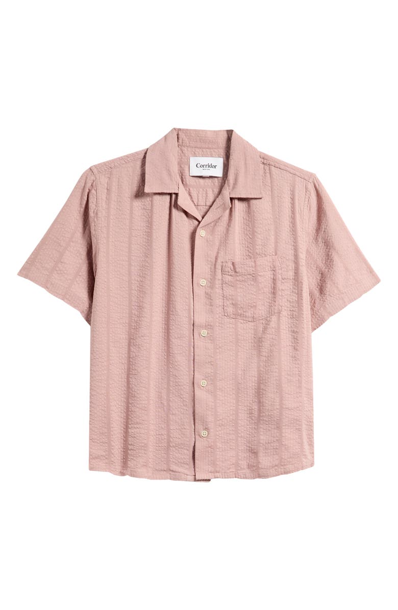 Corridor Stripe Seersucker Camp Shirt, Alternate, color, Pnk