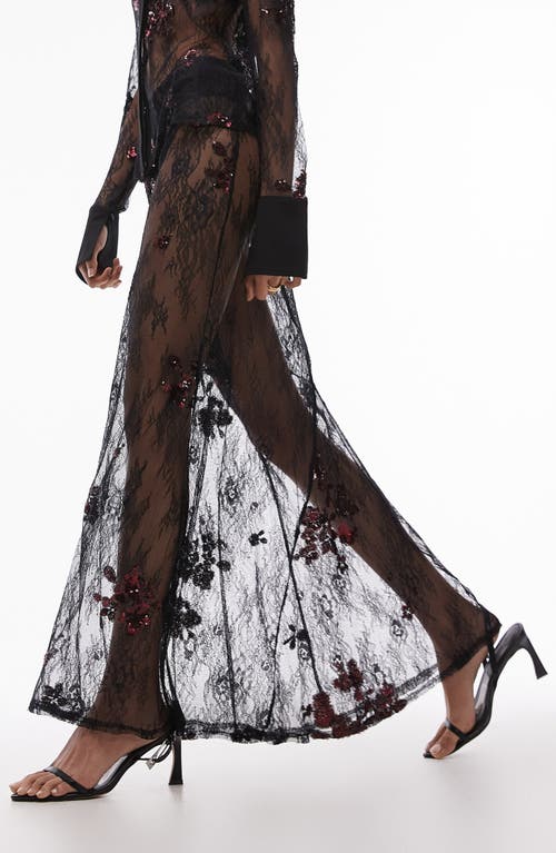 TOPSHOP TOPSHOP SEQUIN EMBELLISHED SHEER LACE MAXI SKIRT