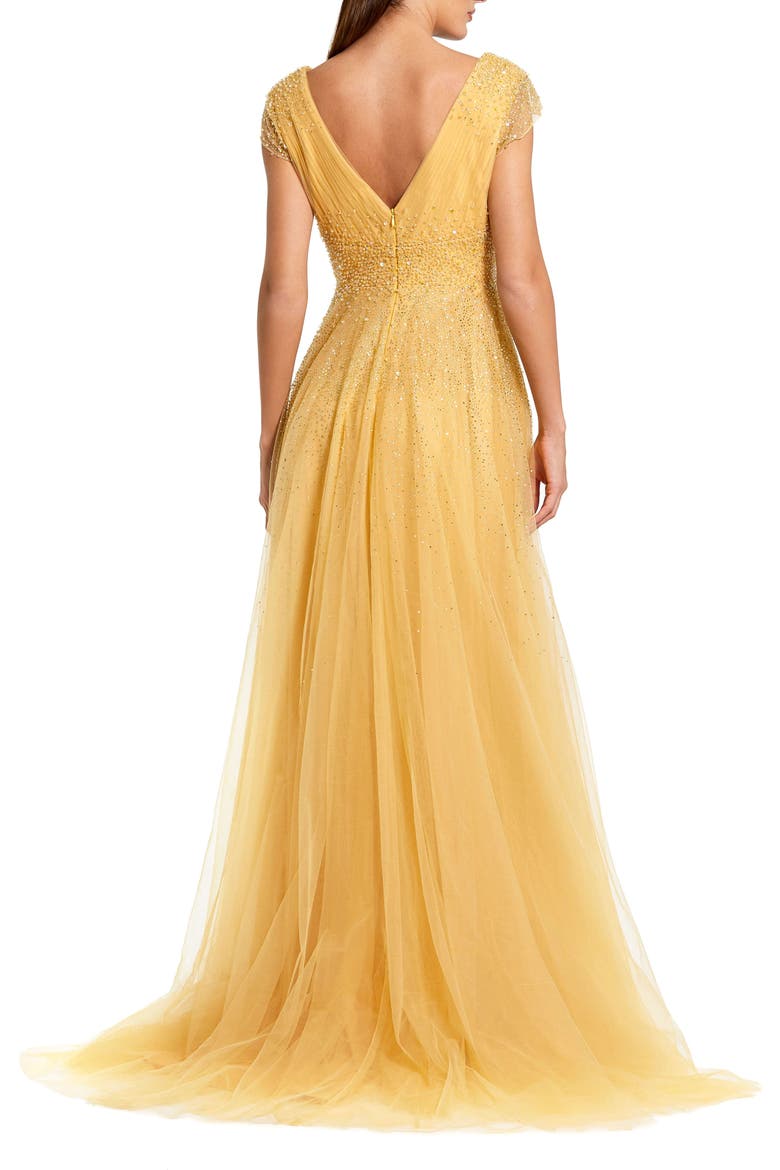Embellished Tulle Cap Sleeve V Neck Gown, Alternate, color, Gold