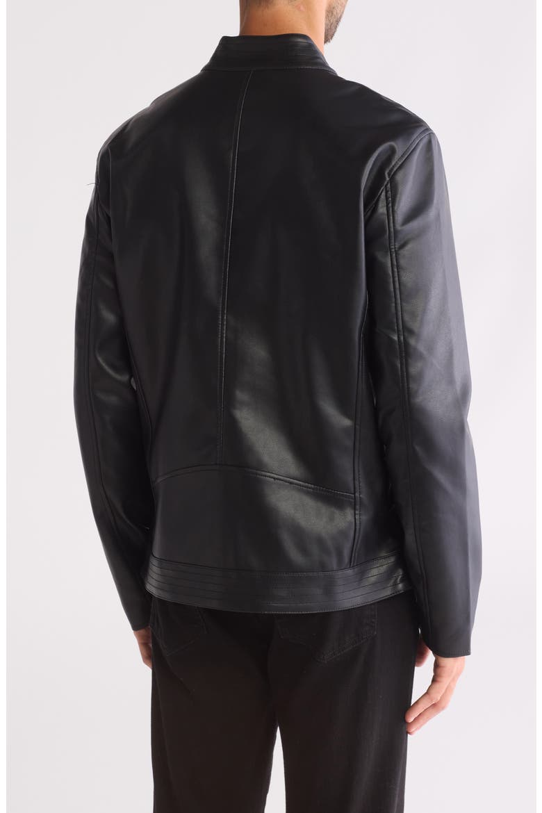 Faux Leather Racer Jacket, Alternate, color, BLACK