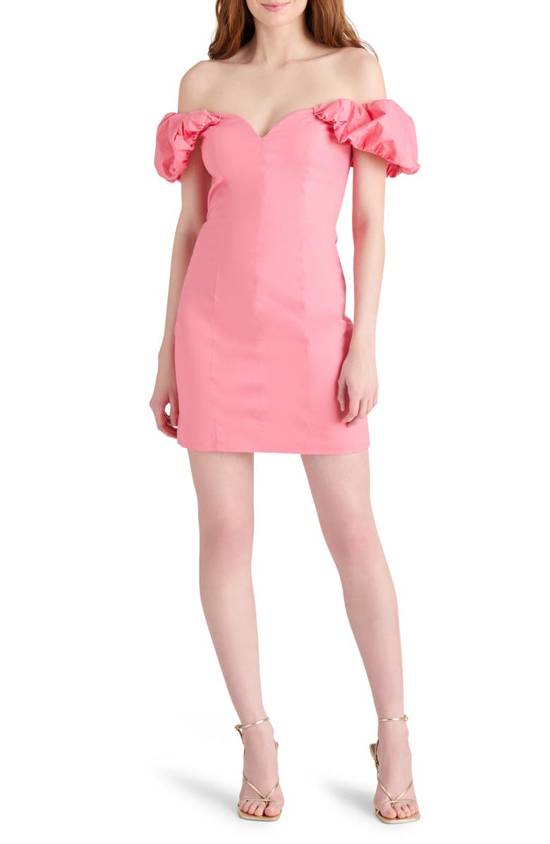Steve Madden Bordeaux Off the Shoulder Stretch Cotton Minidress, Main, color, Persimmon Pink