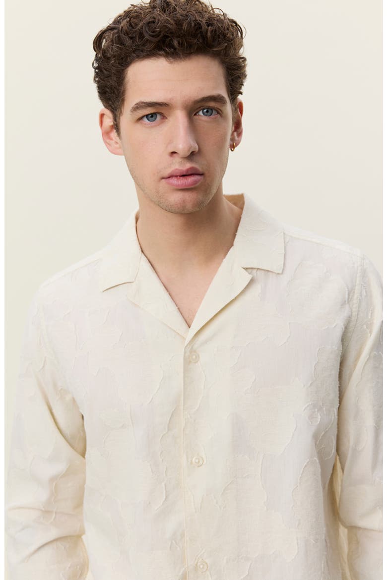 Long Sleeve Flower Jacquard Camp Shirt, Alternate, color, LIGHT IVORY