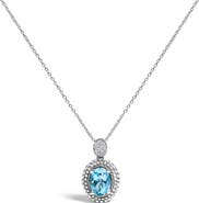 Haus of Brilliance Silver Oval Blue Topaz and Diamond Accent with Beaded Halo Pendant Necklace