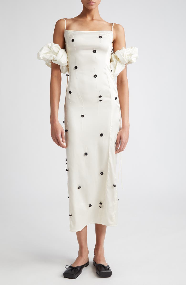 Jacquemus Le Robe Chouchou Embroidered Polka Dot Dress with Detachable Sleeves, Main, color,