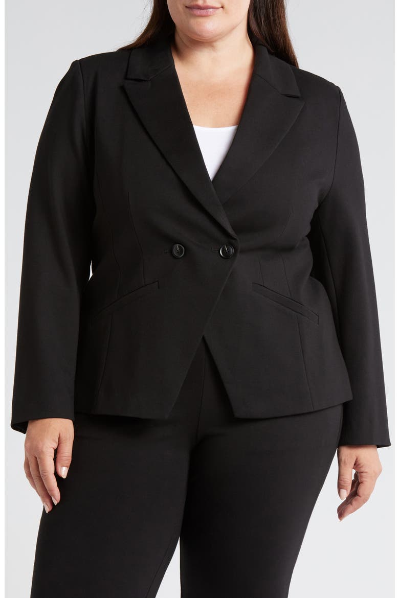 Bianca Stretch Ponte Double Breasted Blazer, Main, color, BLACK