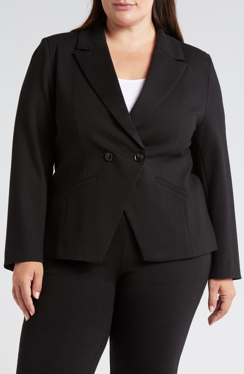 Universal Standard Bianca Stretch Ponte Double Breasted Blazer, Main, color, Black
