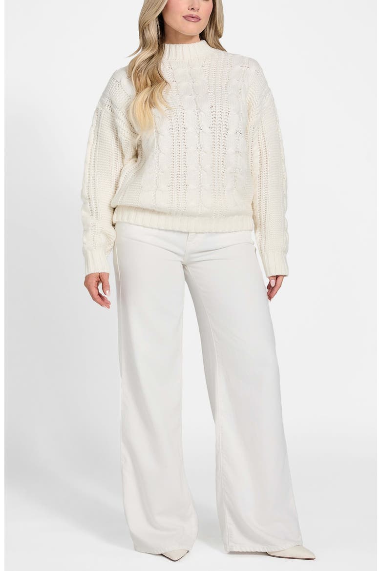 Nathalie Cable Mock Neck Sweater, Alternate, color, IVORY
