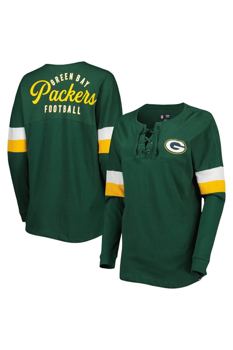 Women's New Era  Green Green Bay Packers Athletic Varsity Lightweight Lace-Up Long Sleeve T-Shirt, Main, color, Green