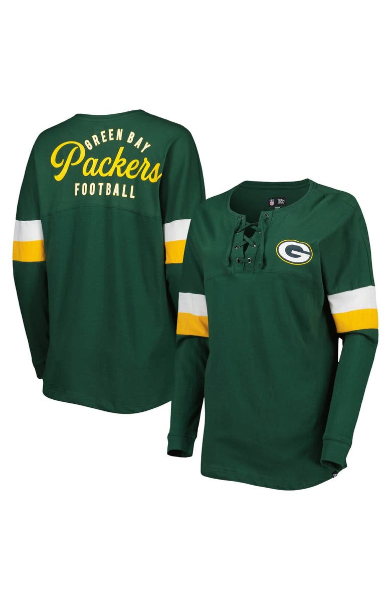 New Era Women's New Era Green Green Bay Packers Athletic Varsity Lightweight Lace-Up Long Sleeve T-Shirt, Main, color, Green