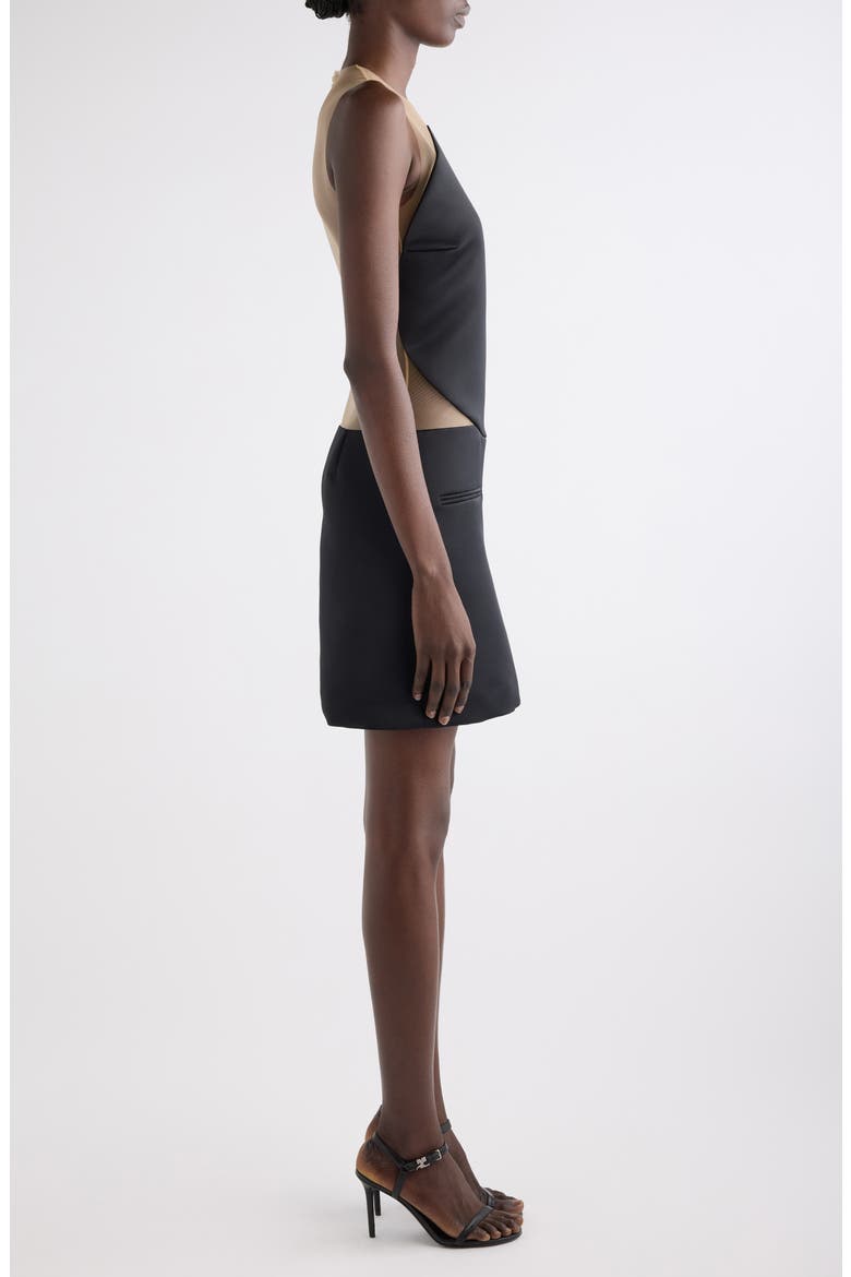 Illusion Inset Circle Satin Minidress, Alternate, color, BLACK