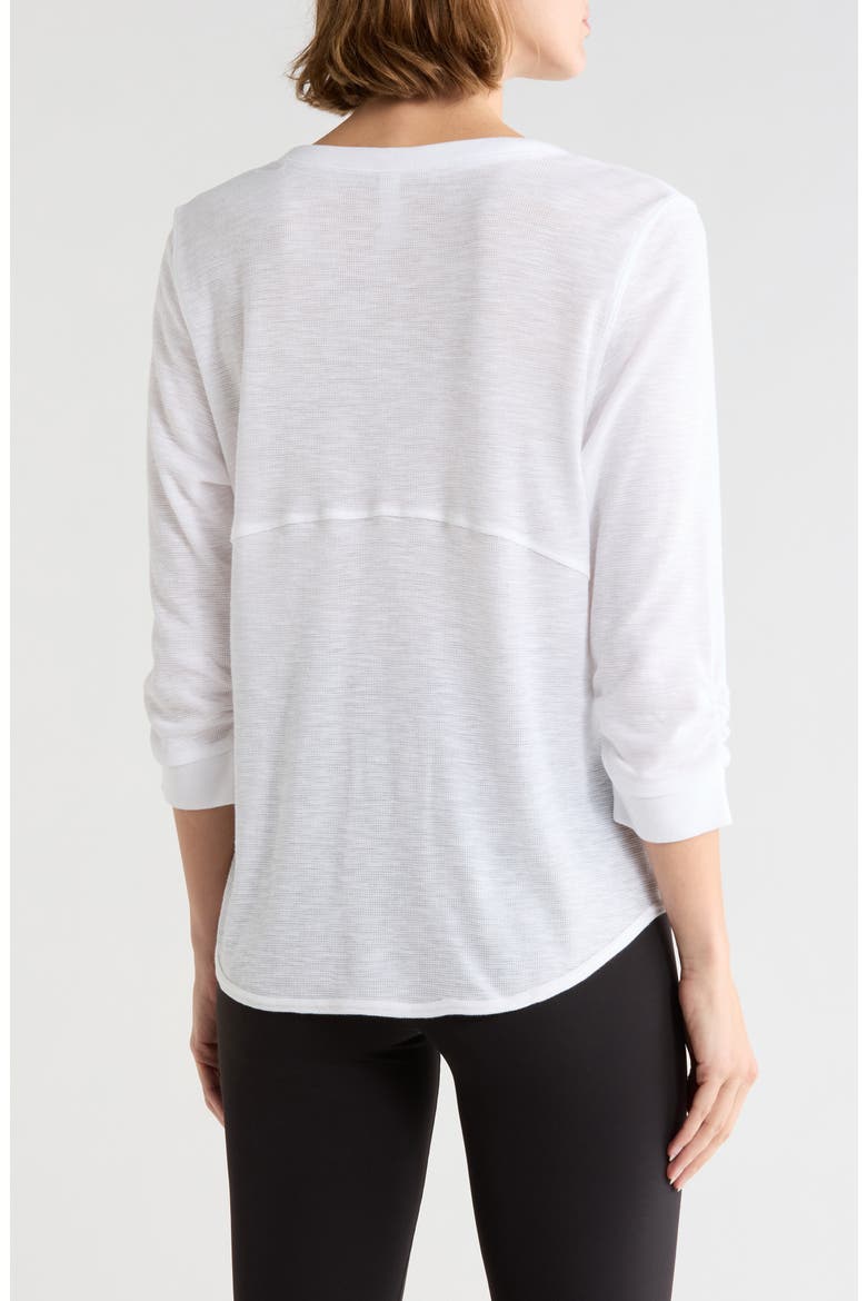 Ruched Sleeve V-Neck Top, Alternate, color, WHITE