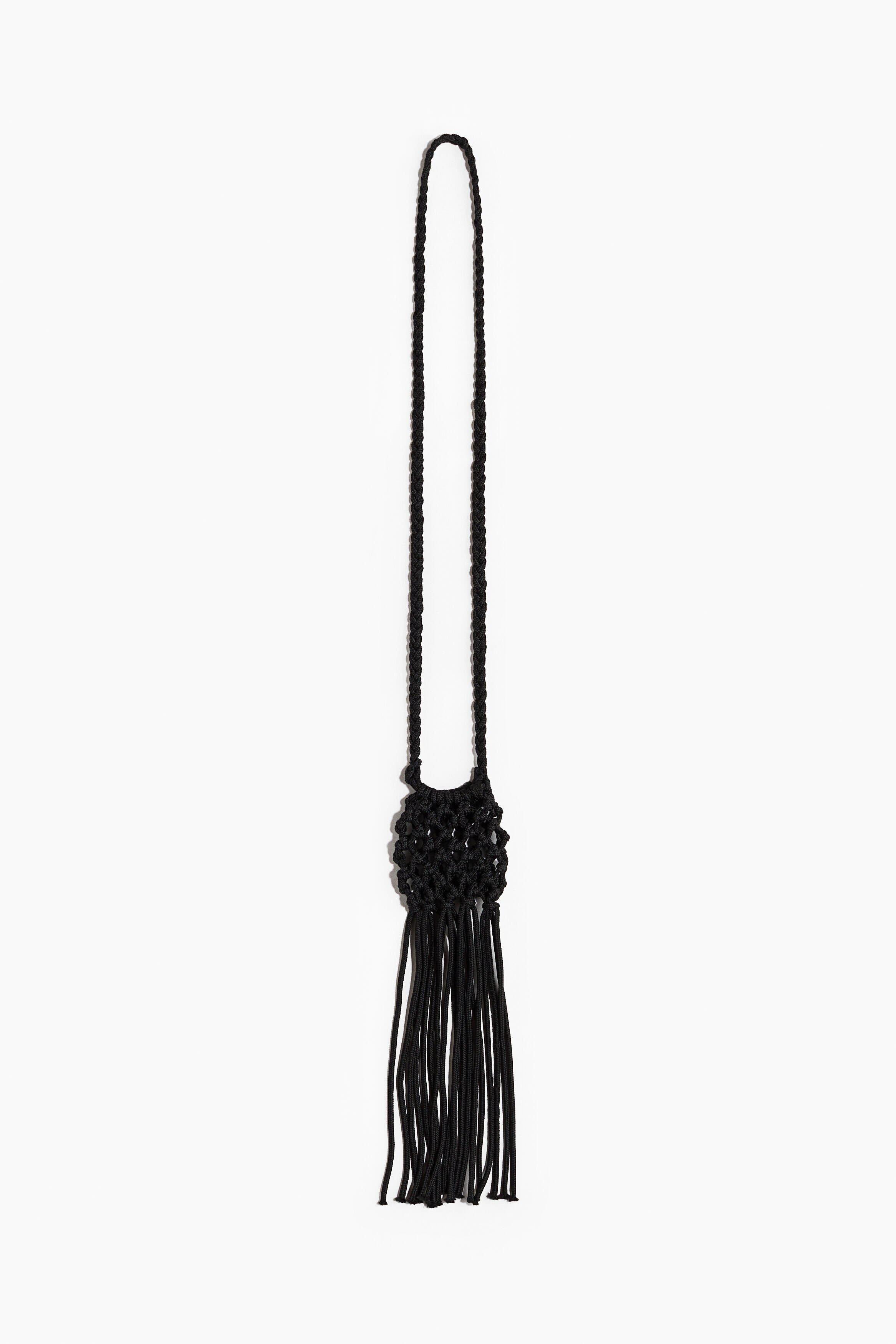 H&M Fringed Net Crossbody Bag, Main, color, Black