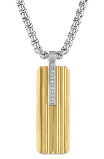 Shop Esquire Two-tone Stainless Steel Diamond Dog Tag Pendant Necklace