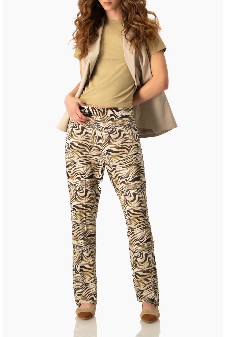 Zebra Print Straight-Leg, High-Waist Ankle-Length Pants, Alternate, color, Olive Green