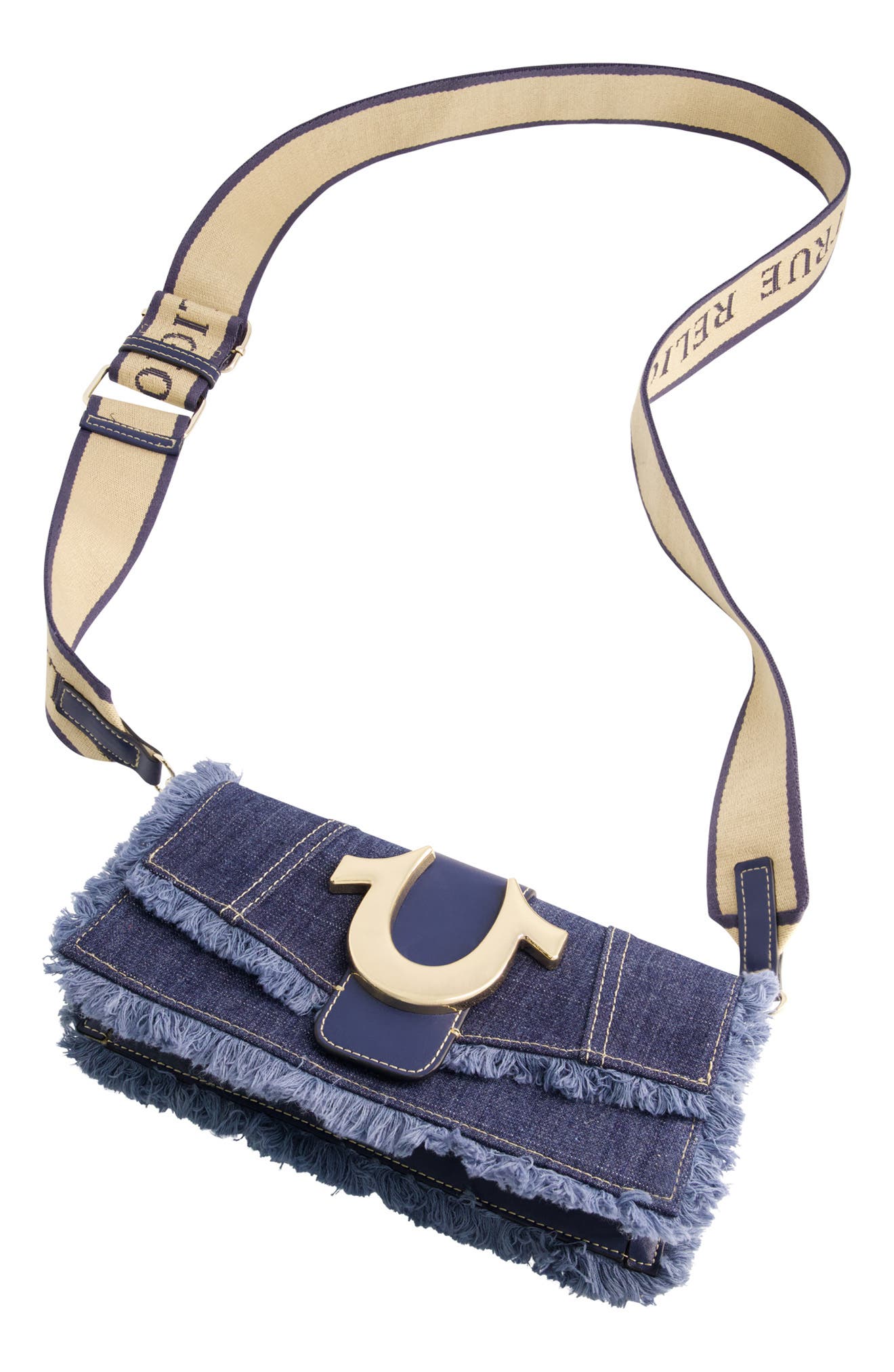True Religion Frayed Denim Flap Crossbody Bag, Alternate, color, Denim