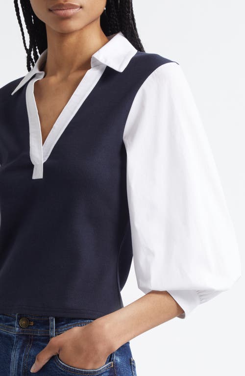 Cinq À Sept Colleen Mixed Media Collar Top In Blue