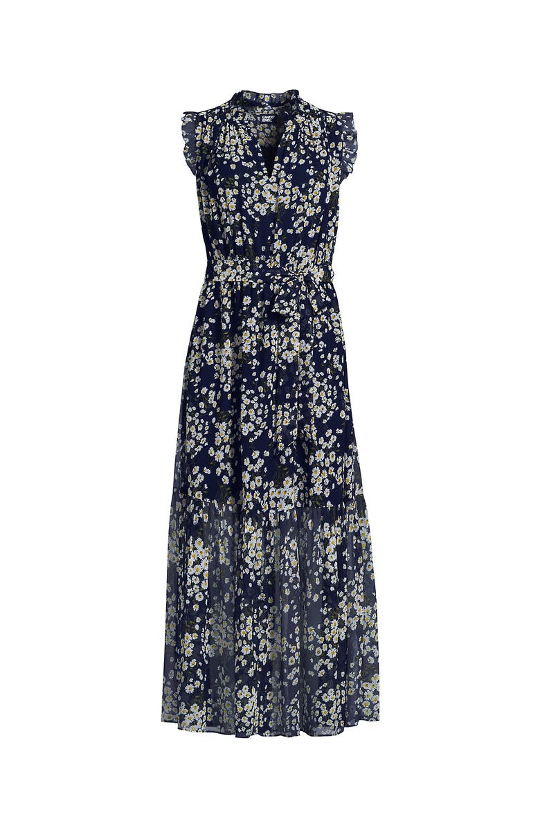 Lands' End Chiffon Maxi Dress with Ruffle Detail, Alternate, color, Deep Sea Navy Tossed Daisies