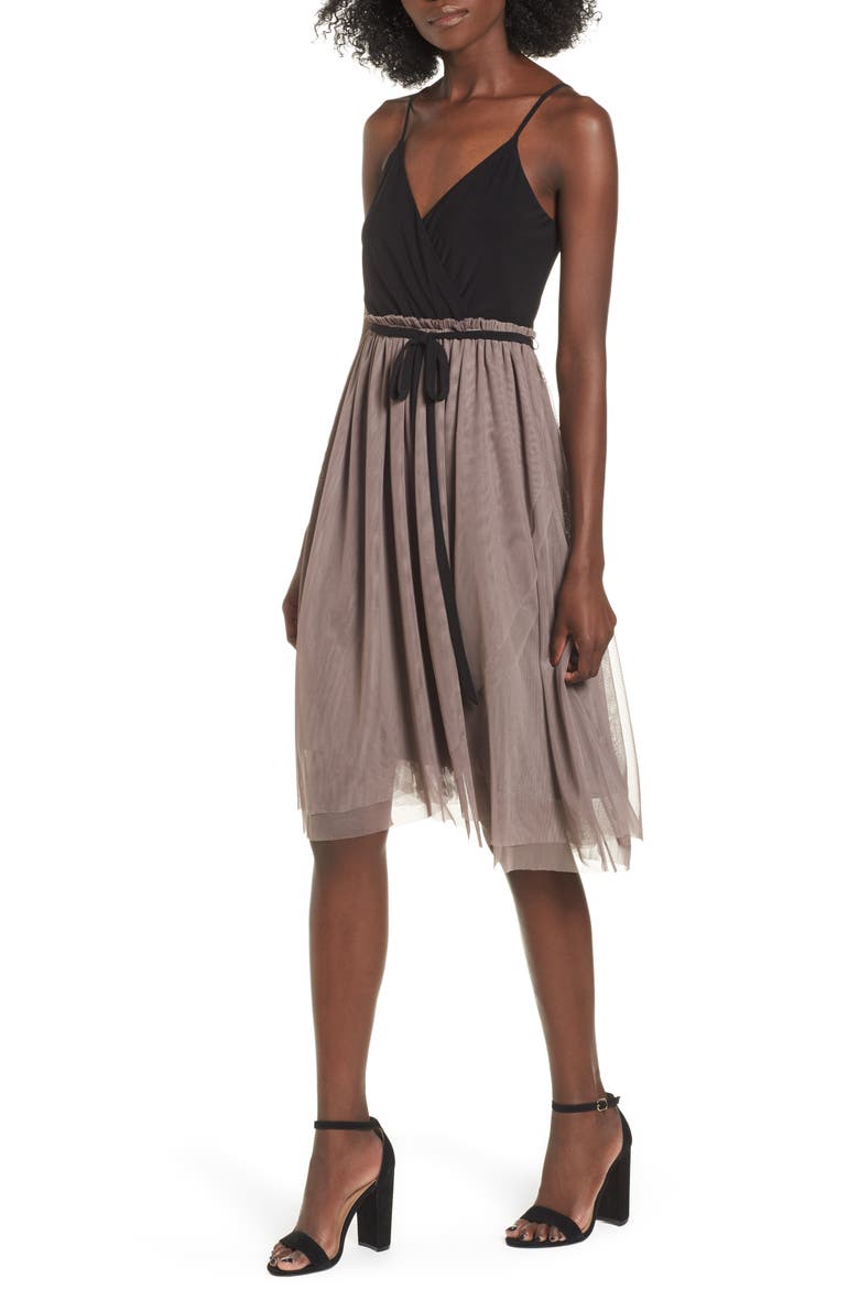 Mixed Media Midi Dress, Main, color, TAN DUSK