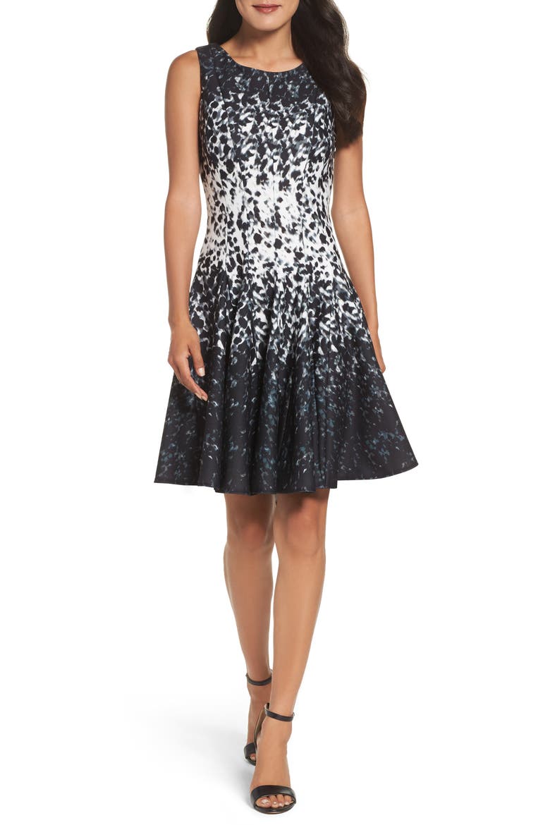 Ponte Fit & Flare Dress, Main, color, BLACK/ IVORY