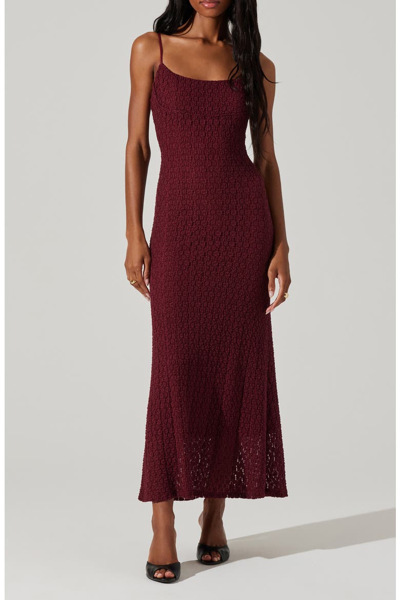 Renaisse Open Stitch Cotton Blend Dress, Main, color, PLUM