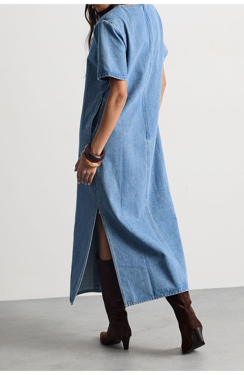 Warehouse Denim Side Split Midi Dress, Alternate, color, Mid Wash