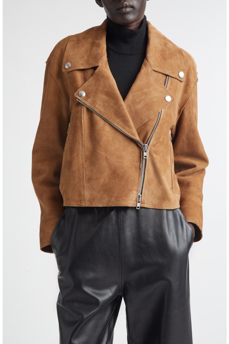 Kaia Suede Biker Jacket, Main, color, DARK SAND
