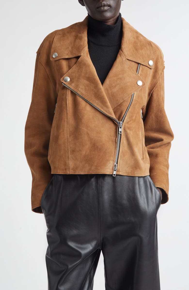 Stand Studio Kaia Suede Biker Jacket, Main, color, Dark Sand