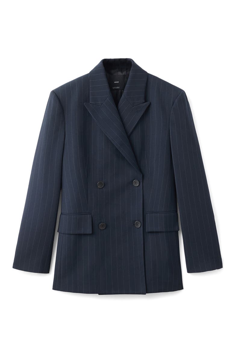 Selection Pinstripe Double Breasted Blazer, Main, color, NAVY